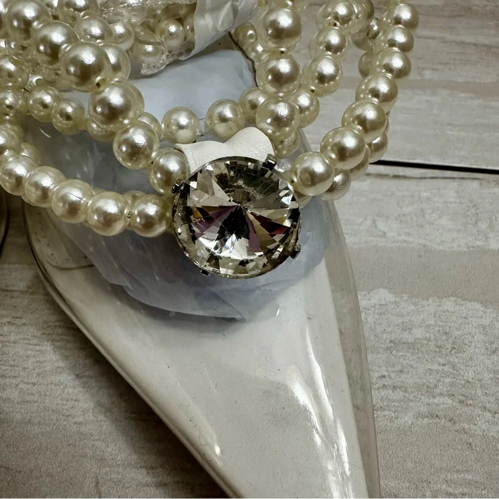 Public Desire White Pearl Stiletto Heels Shimmer Sparkly Wedding Cinderella - Picture 11 of 14